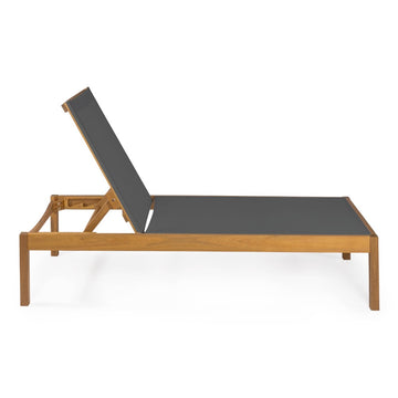 Lagunan 77.56"x26.38" Modern Minimalist Adjustable Acacia Wood Chaise Outdoor Lounge Chair - JONATHAN Y